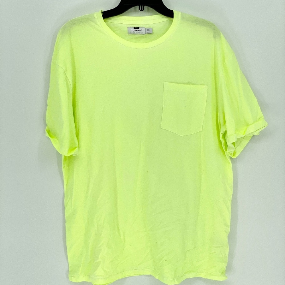 TOPMAN Neon Green Cotton Pocket Tee Shirt